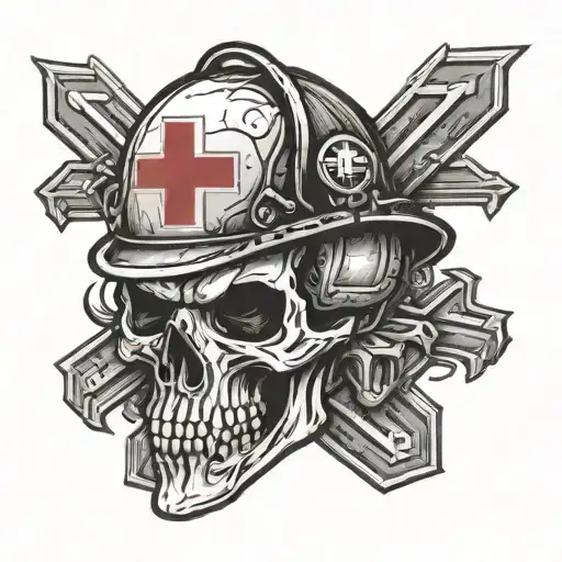 Combat Medic Skull With Red Cross Helmet Adorned