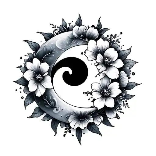 Sun And Moon With Flowers