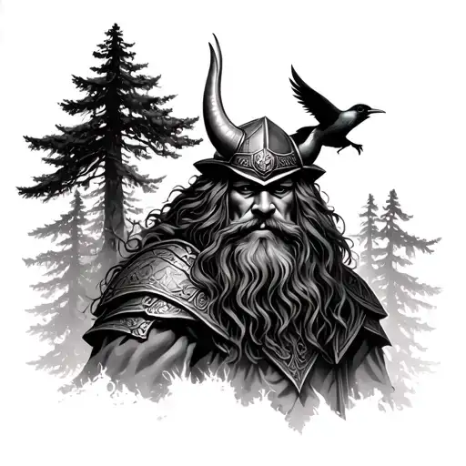 A Viking Compus With A Bird And Trees