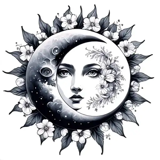 Sun And Moon With Flowers