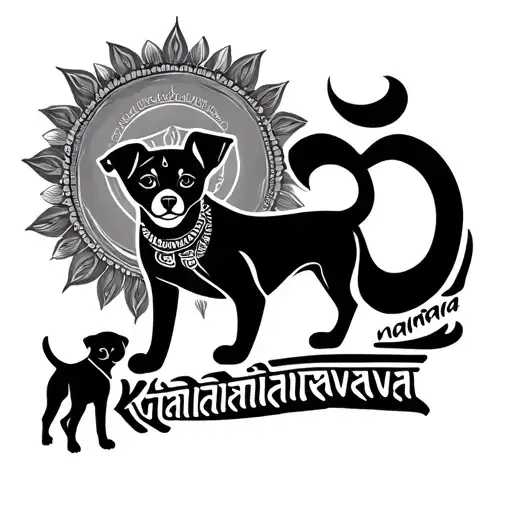 Om Khalabhairava Namaha In Hindi Font With A Small Dog Beside