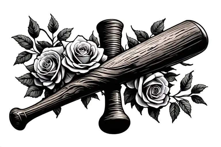 Old Baseball Bat Wrapped In Roses Blooming
