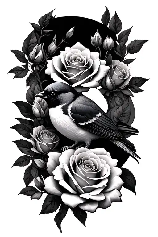 Roses And Birds Sitting