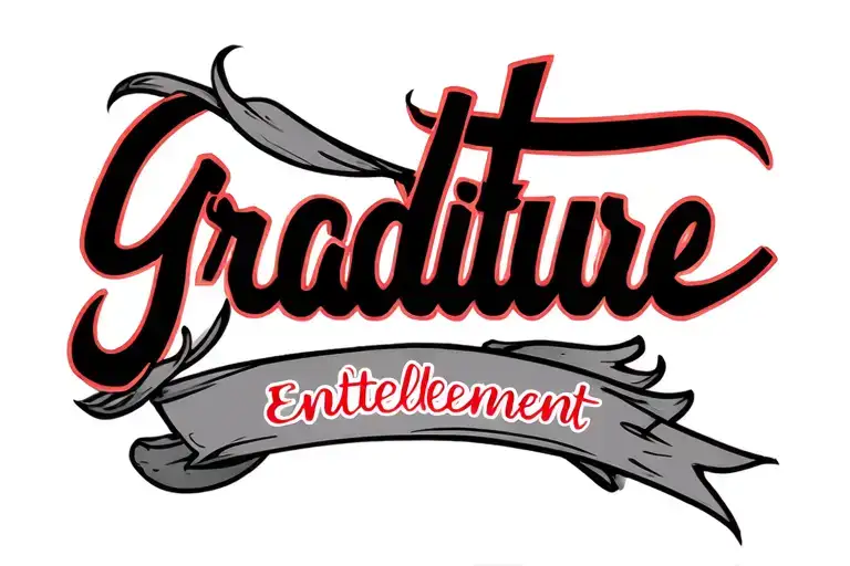 Graditutue Written In Red With Entitlement Underneath Crossed Put