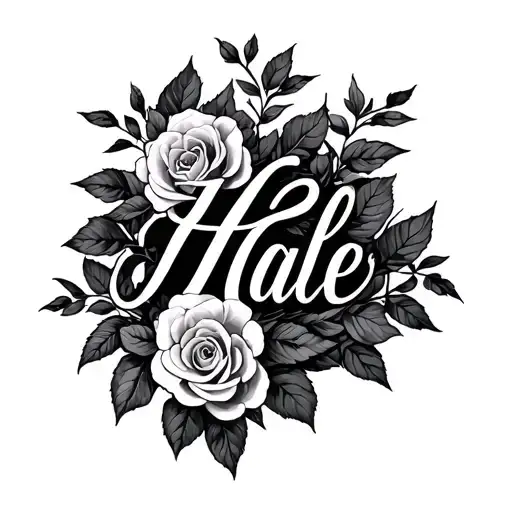 Hale In Cursive Surrounded By Rosebushes