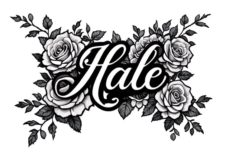 Hale In Cursive Surrounded By Rosebushes