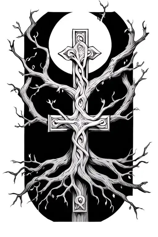Tree Of Life Intertwined With Cross