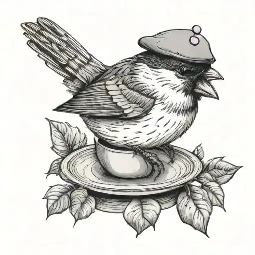 Tomtit Wearing A Beret Enjoying A Cup