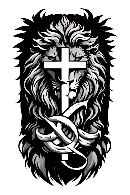 Lion Of Judah Intertwined With Cross Surrounded