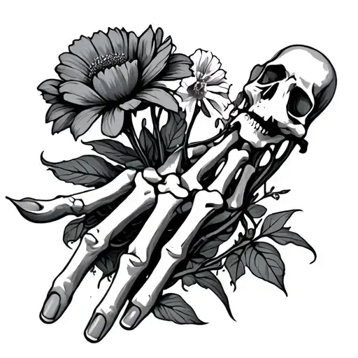 Flowers Growing Out Of Hand With Bones