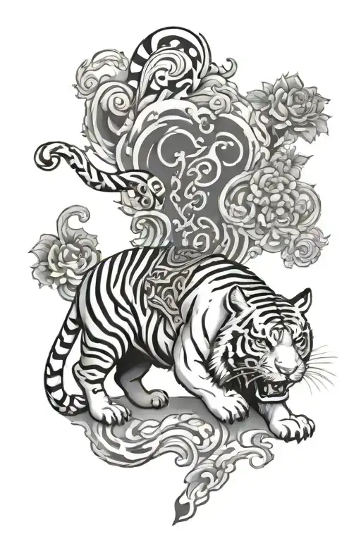 Thai Writing With A Tiger Walking