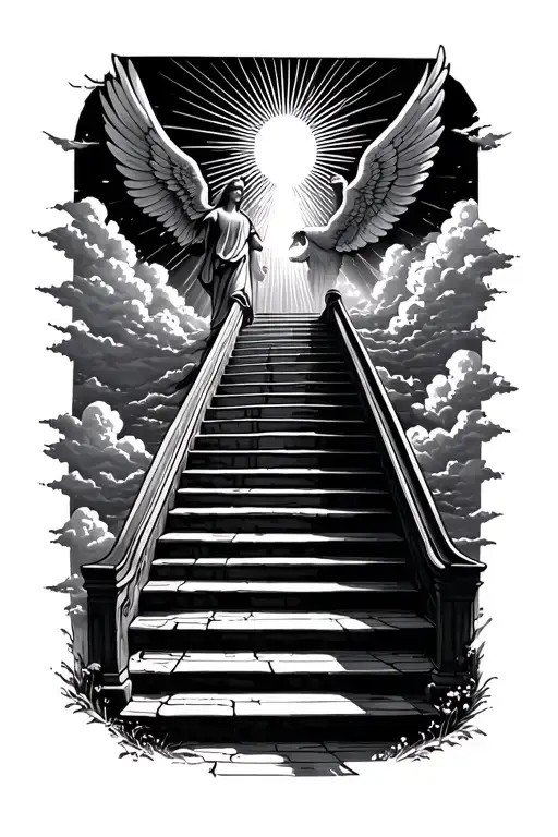 Stairway To Heaven Walking Up Stairs Angels Sun Rays Clouds Heaven Gate At The Top Of The Stairs