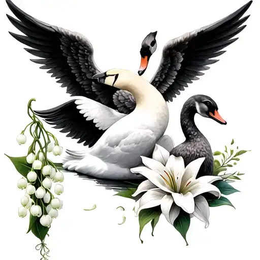 Swans And Angel Wings And Bunny And Lily Of The Valley