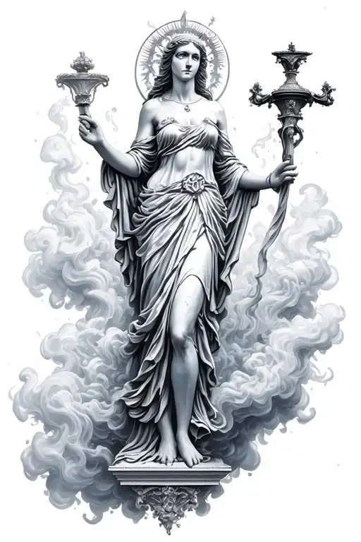 Themis Goddess Surrounded By Smoke Forming The Shape
