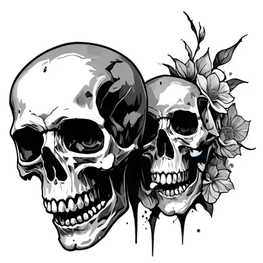 Skull Outlines Only Black Ink