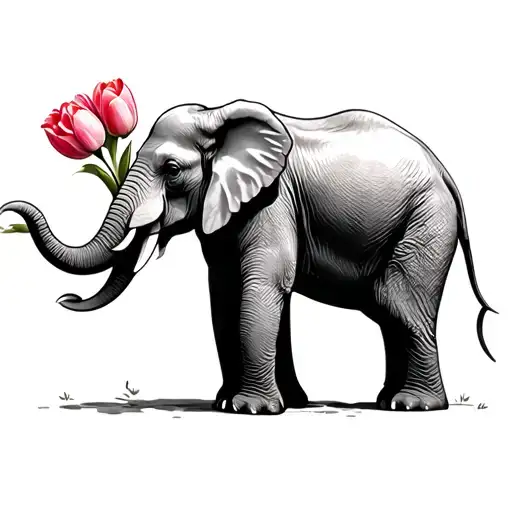 Elephant Smelling Tulips