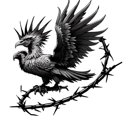 Create A Black Tattoo With A Rising Phoenix And Barbwire