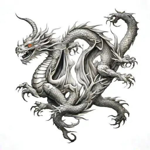 2 Oriental Dragons Flying