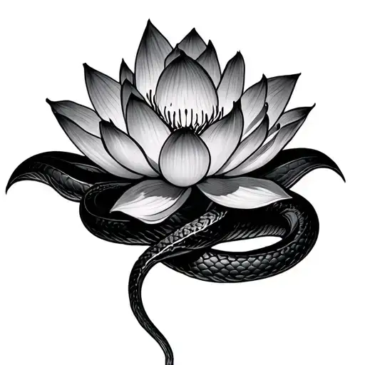 Lotus Flower With A Black Mamba Snake Wrapped