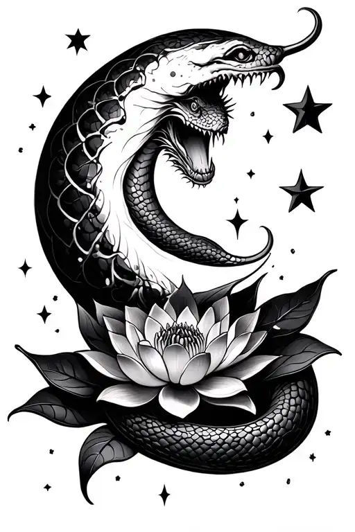 Lotusflower Black Mamba Snake Moon And Stars