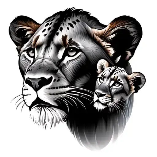 Lioness With 5 Cubs Face Only Mandalla
