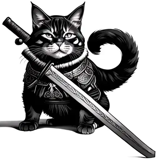 Life-size Samurai Cat With Katana