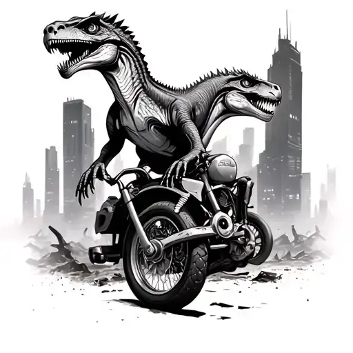 Motorbike Ruined City Velociraptors