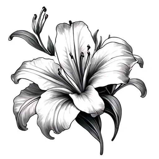 Red Tiger Lillies And Cherry Blossoms