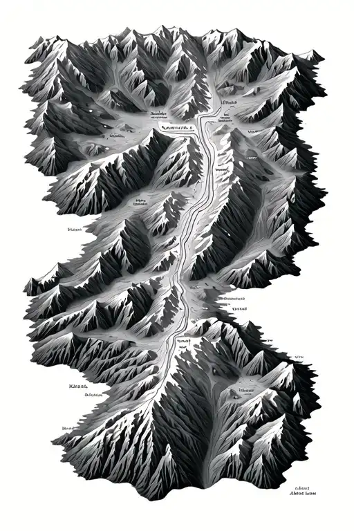 Alpine Lakes Wilderness Topo Map Overhead In The Style Of Old Cartography
