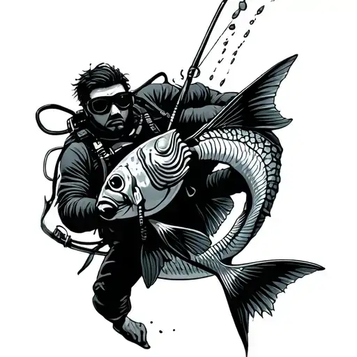 Spearfishing Diver Surrounded