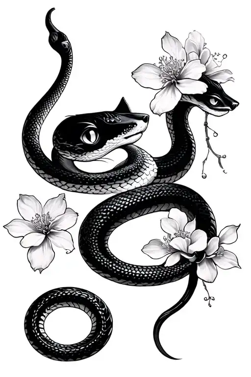 Cat Snake And Sakura