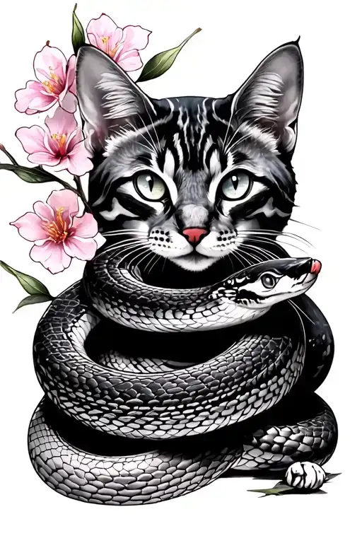 Cat Snake And Sakura