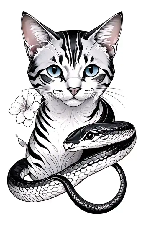 Cat Snake And Sakura