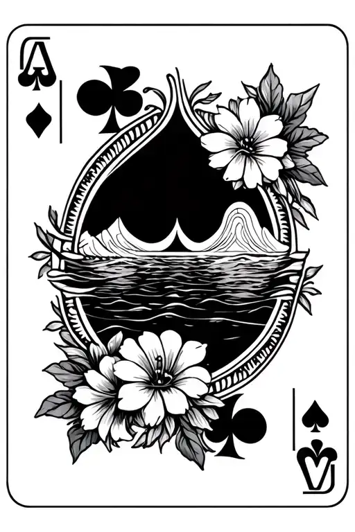 Poker Cards Texas Outline With Flowers And The Ocean