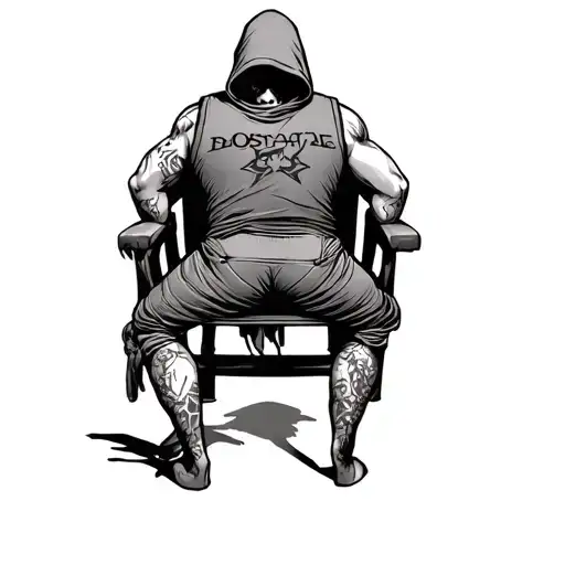 Hooded Hostage Man Tied To A Chair With His Hands Behind His Back And Bullet Wounds