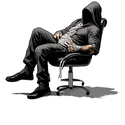 Hostage Man Tied Up Sitting In Chair With Hood Over His Face