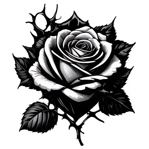 Simple Illustration Rose With Thorn Around Heart