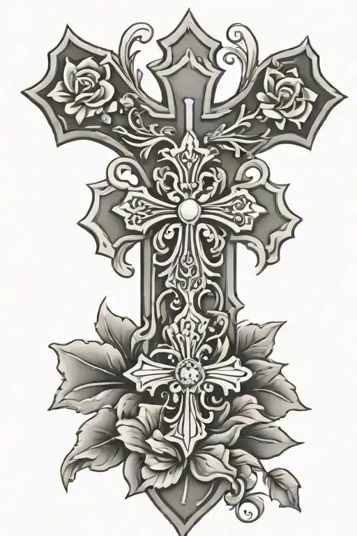 Christian Cross With Flowers