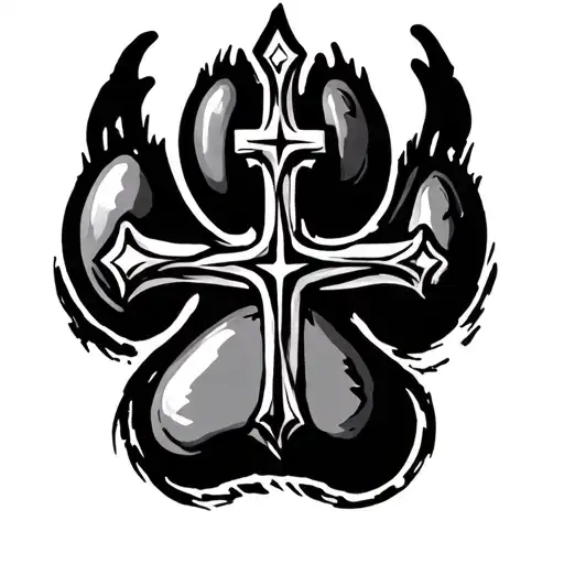 Paw Print Under A Cross