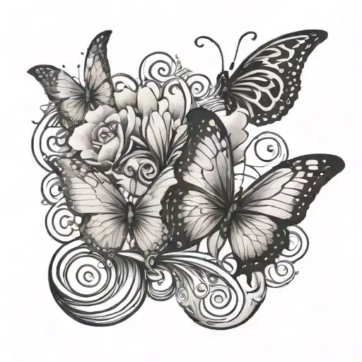 Design A Tattoo With Clouds Around Along With 2 Butterflies Made With The Significant Of Semi Colon