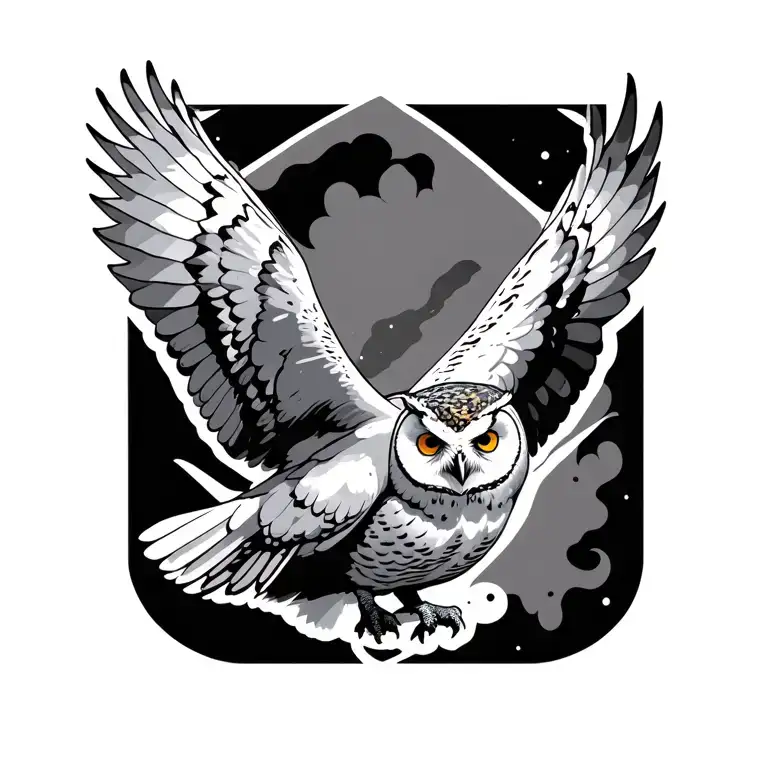 Snow Owl Flying Towards