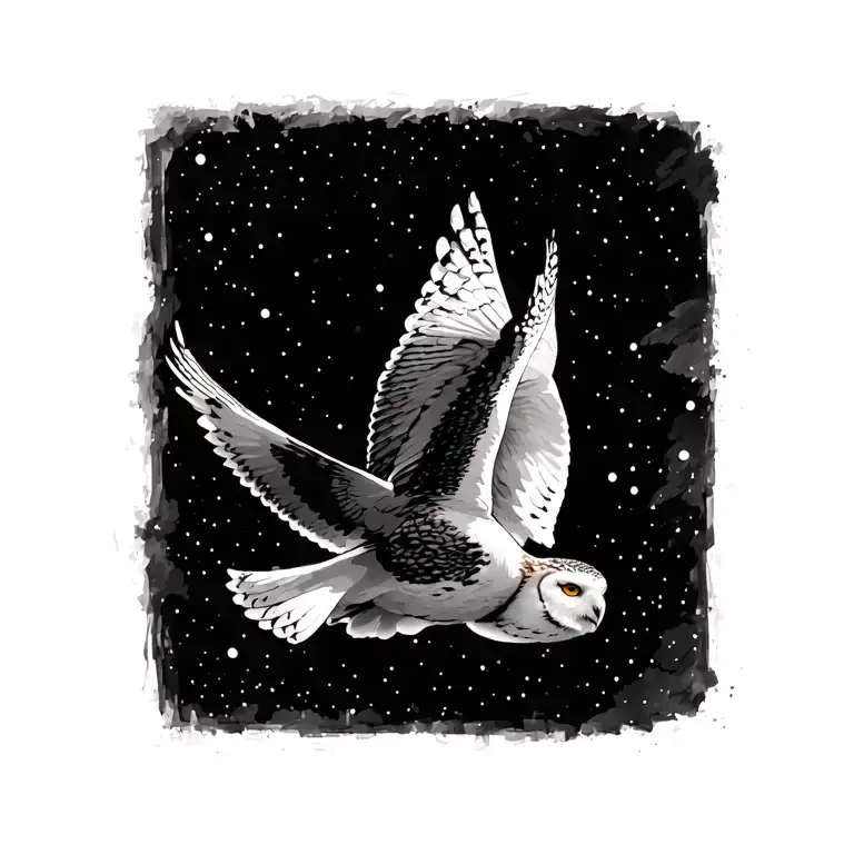 Snow Owl Flying Towards