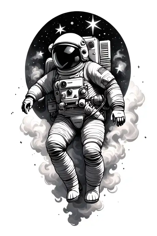 Astronaut Floating In Space Surroundedby Smoke And Stars