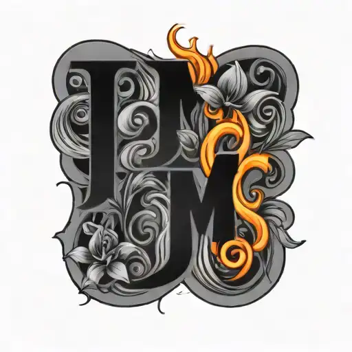 Fire Behind Flowers With The Letters J And M