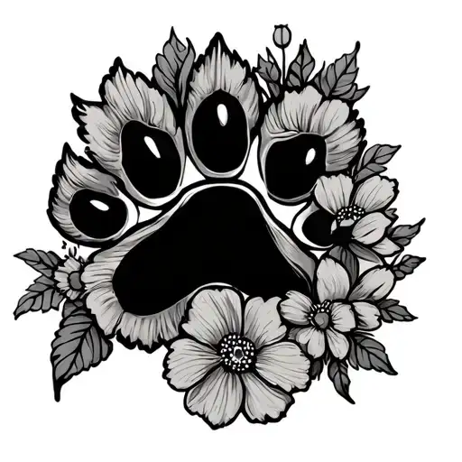 Dog Paw Print With Flowers