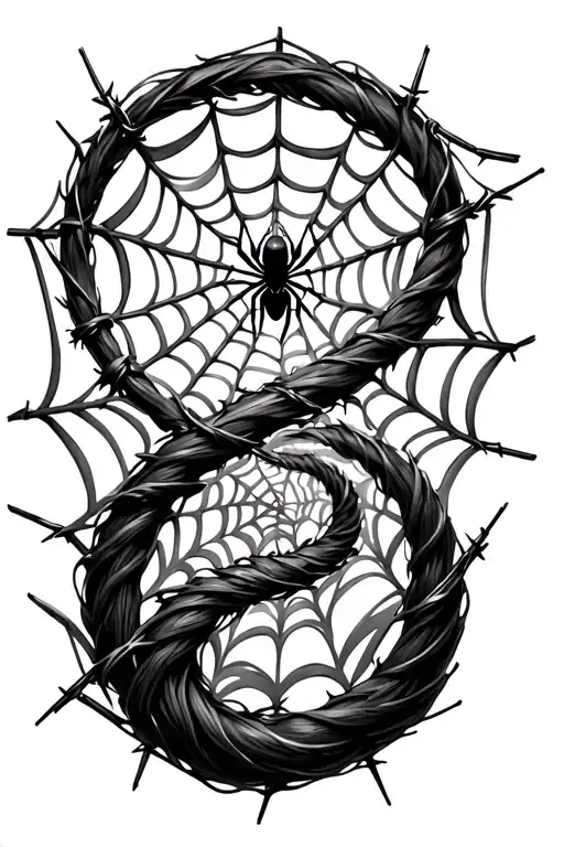 Spider Web Without A Spider With Barbed Wire Spiralling Away