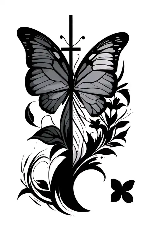 Half Butterfly Half Cross Tattoo Design Inspired Design