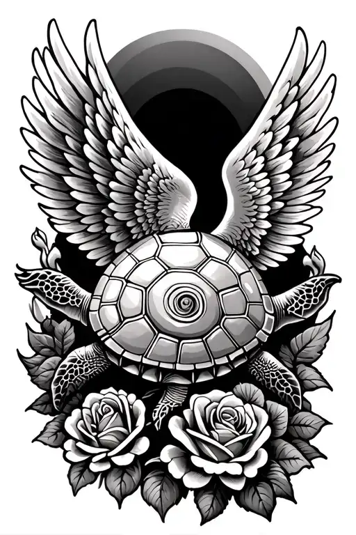Rose Angel Wings Turtle Sun Shell