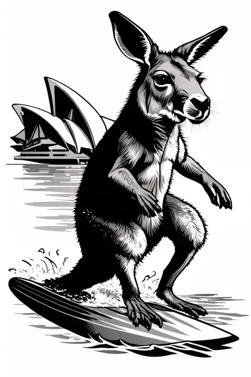 Kangaroo Surfing Next To Sydney Opera House