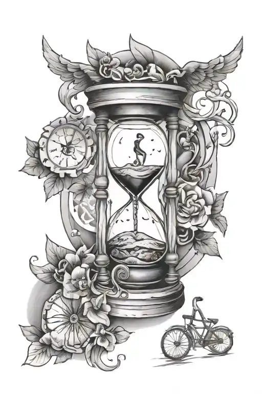 Hourglass Of Time And Bicycle